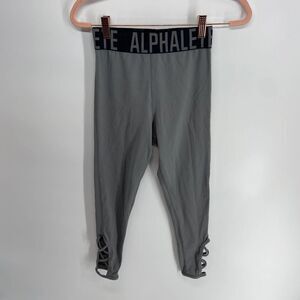 Alphalete gray cropped lattice mid rise athletic workout pant legging womens xs